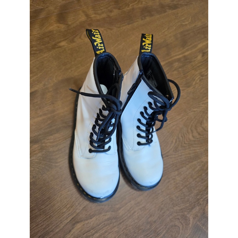 Dr. Martens 1460 J White Leather Lace Up Side Zip Combat Boots‎ Kids US 1 1460J